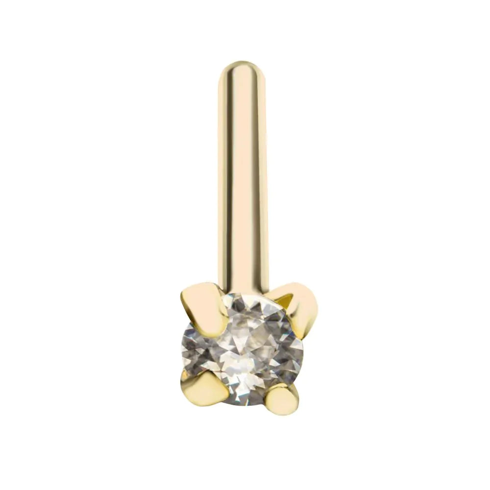 14Kt Solid Yellow Gold Nose Pin with 2mm Prong Set Clear CZ on Top