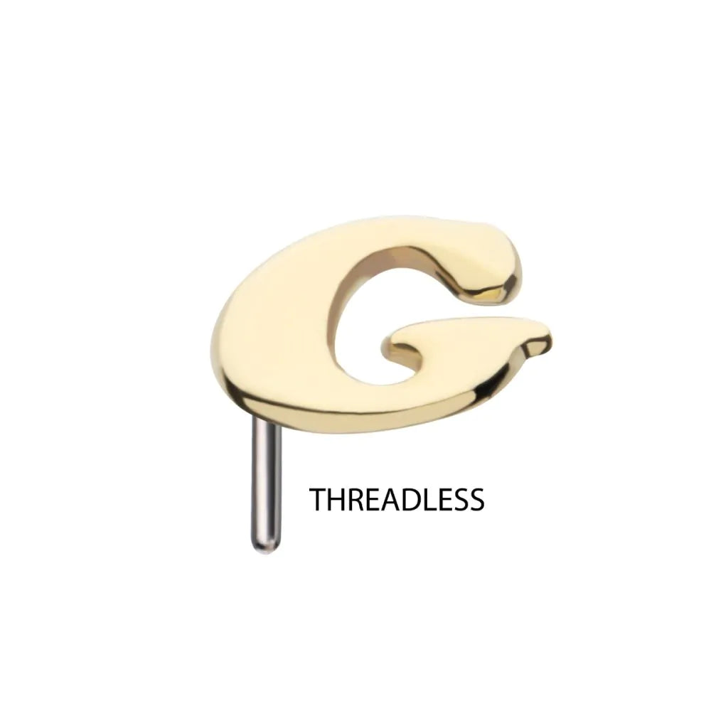14Kt Yellow Gold Threadless Cooper Black Italic Letter Initial Tops