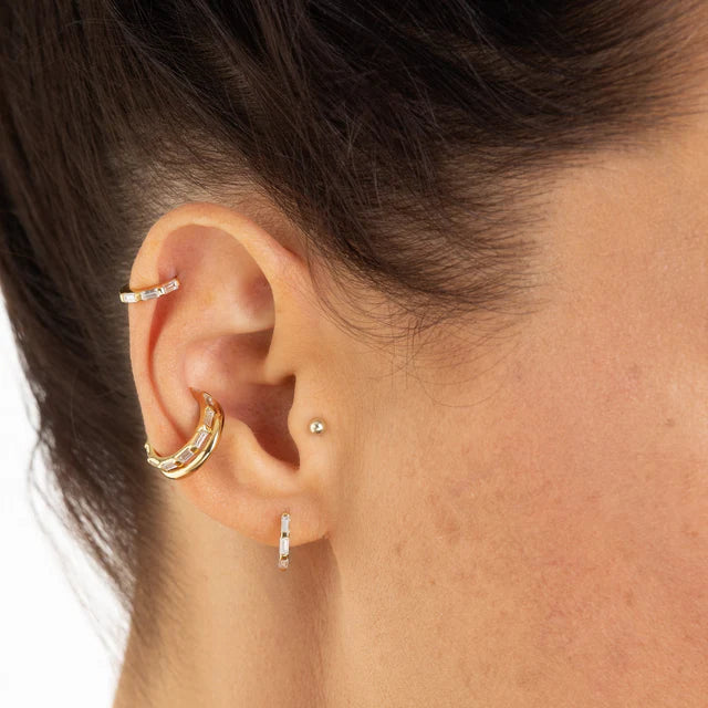 Baguette Huggie Earrings with Clear Stones