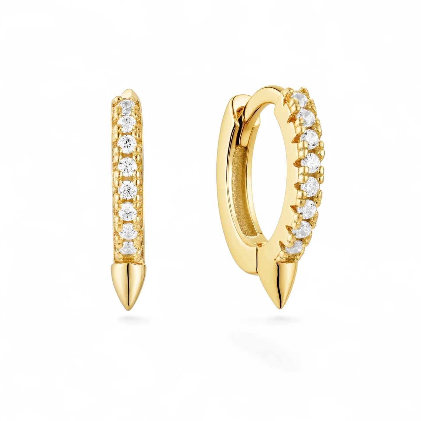 Blanco gold and clear stone spike huggie hoop earring