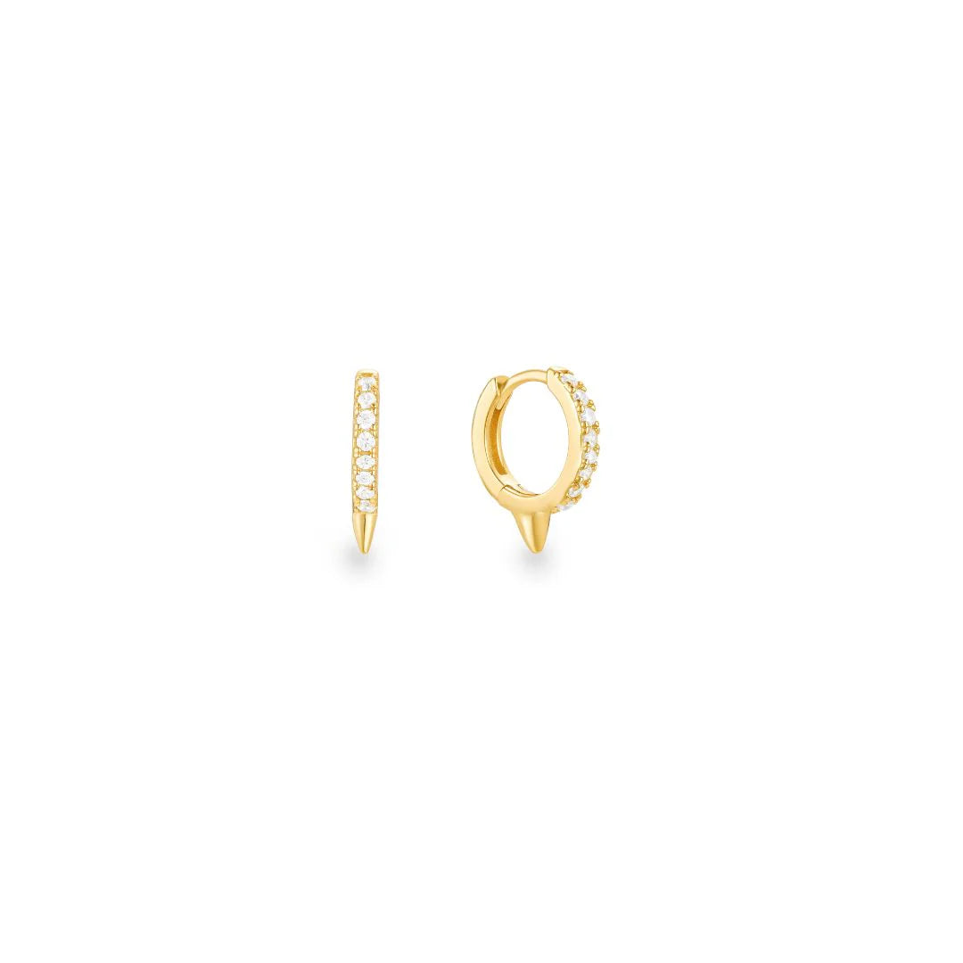 Blanco gold and clear stone spike huggie hoop earring