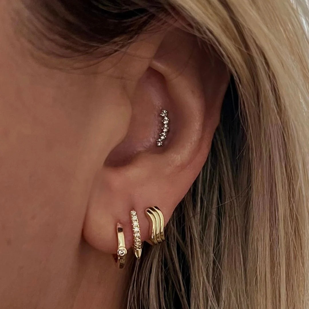 Blanco gold and clear stone spike huggie hoop earring