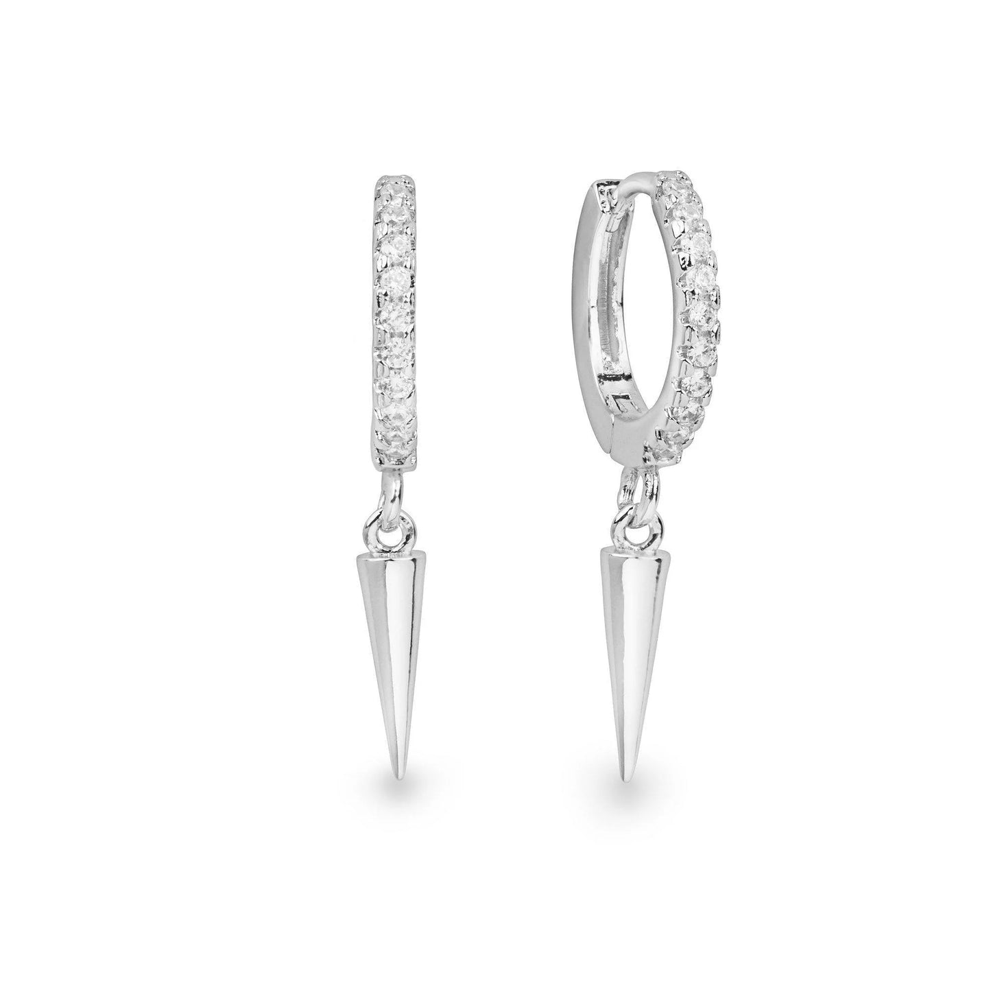 Vertex white gold and clear stone drop spike hoop earring