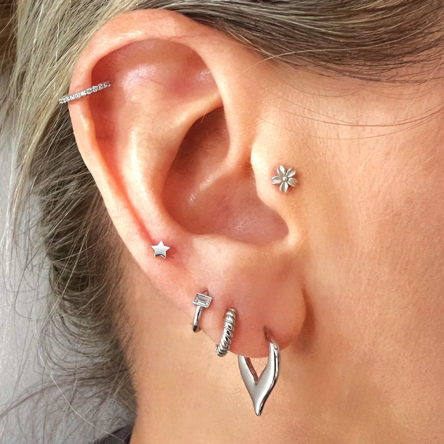 Corda white gold plated huggie hoop earring