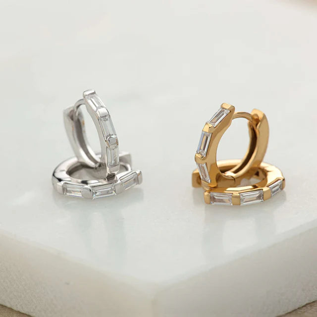 Baguette Huggie Earrings with Clear Stones