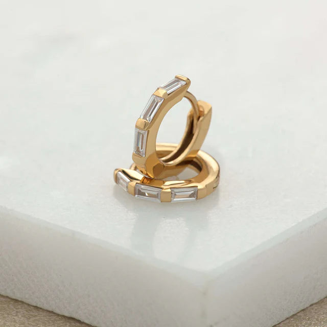 Baguette Huggie Earrings with Clear Stones
