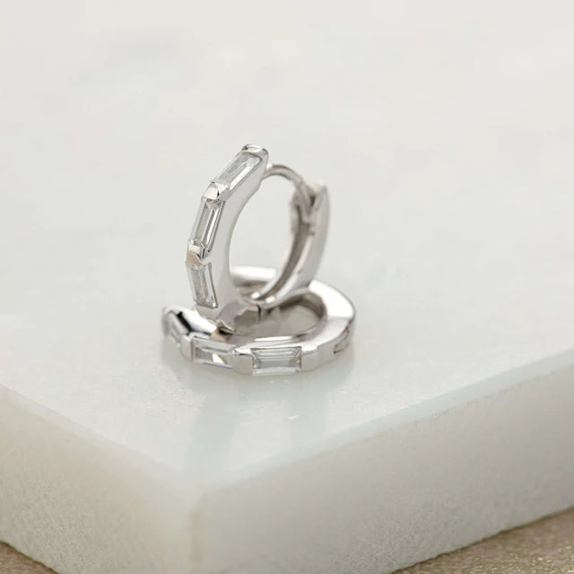 Baguette Huggie Earrings with Clear Stones
