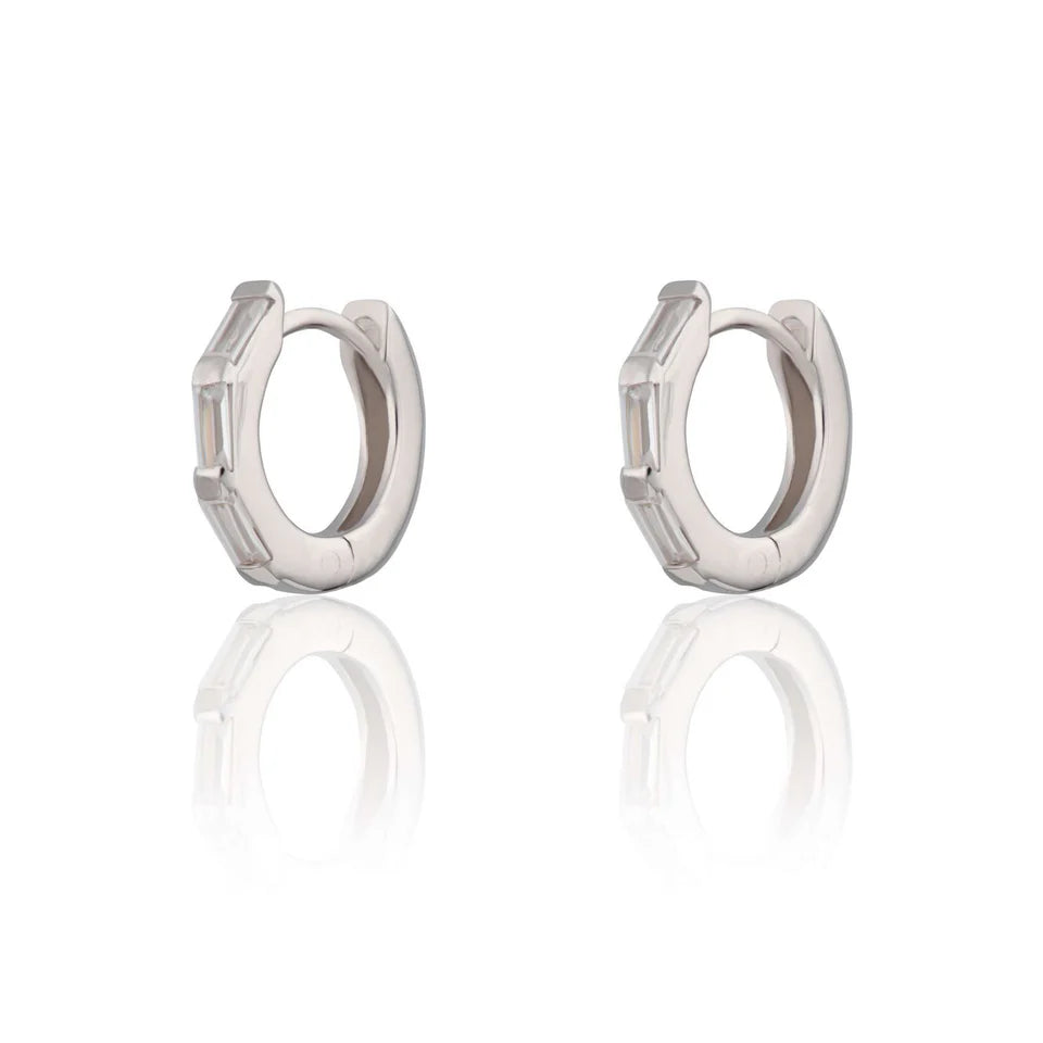 Baguette Huggie Earrings with Clear Stones