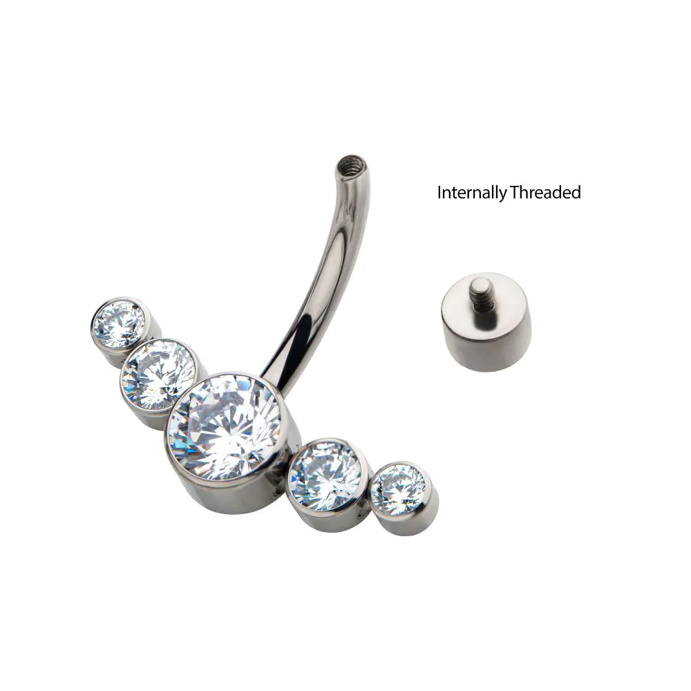 Titanium 5 Jewel Bezel Set Cluster Fixed Navel