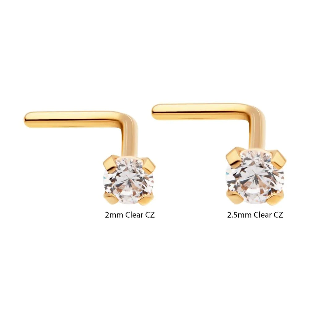 24K Gold L shape nose stud claw crystal
