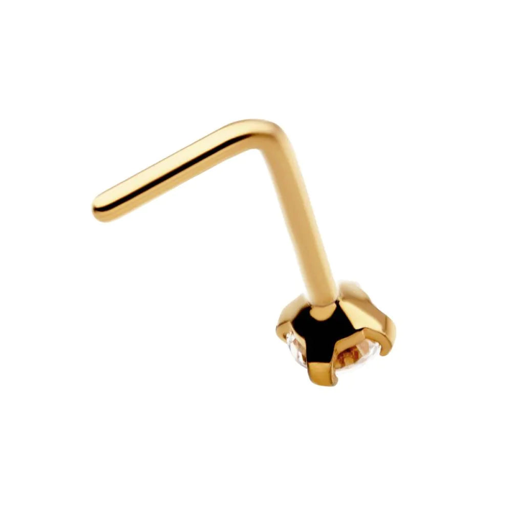 24K Gold L shape nose stud claw crystal