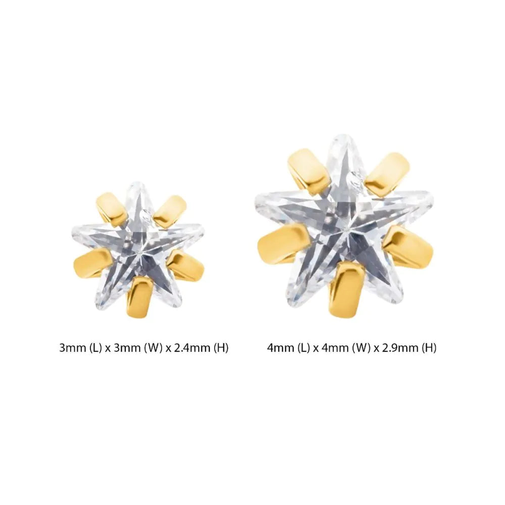 Titanium Threadless with Prong Set CZ Star Shape Top