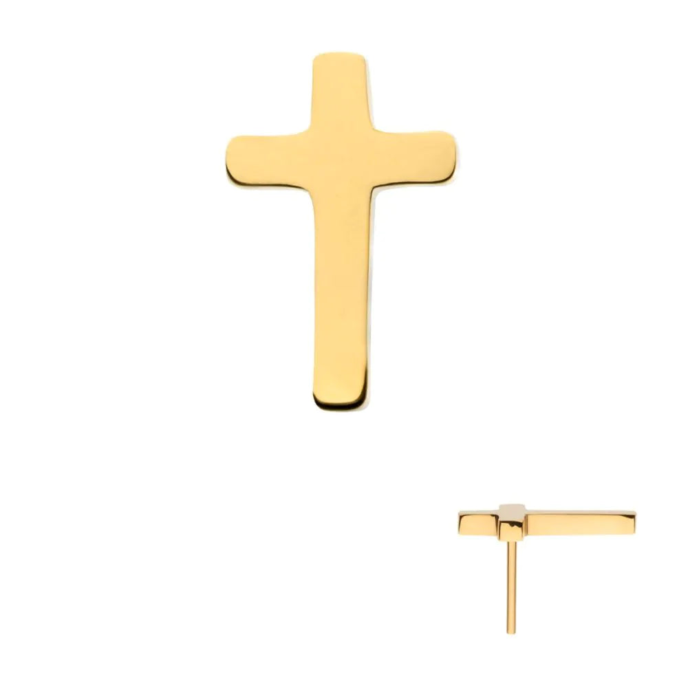 24KT Gold PVD Titanium Threadless with Cross Top