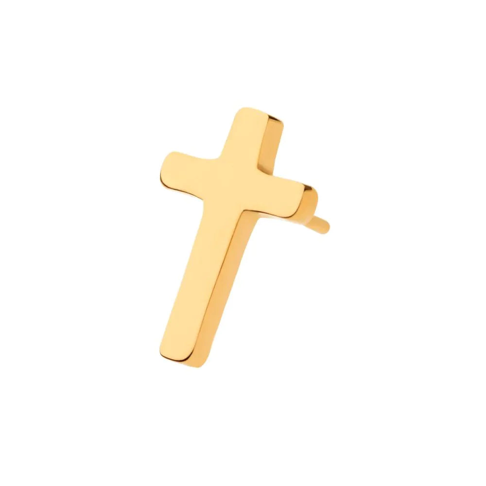 24KT Gold PVD Titanium Threadless with Cross Top