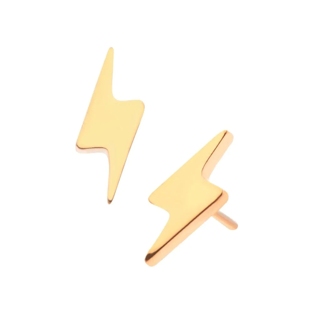 24KT Gold PVD Titanium Threadless with Short Lightning Bolt Top