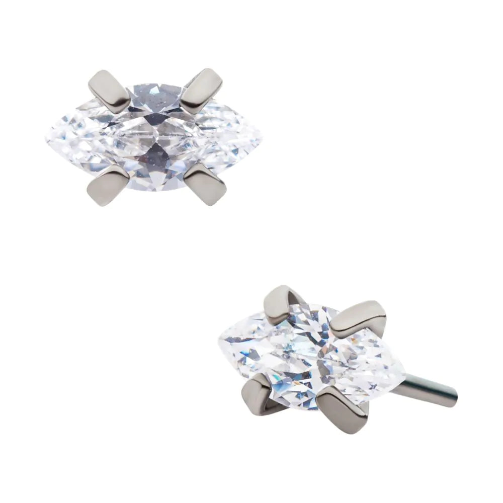 Titanium Threadless with Prong Set Marquise Clear AAA CZ Top