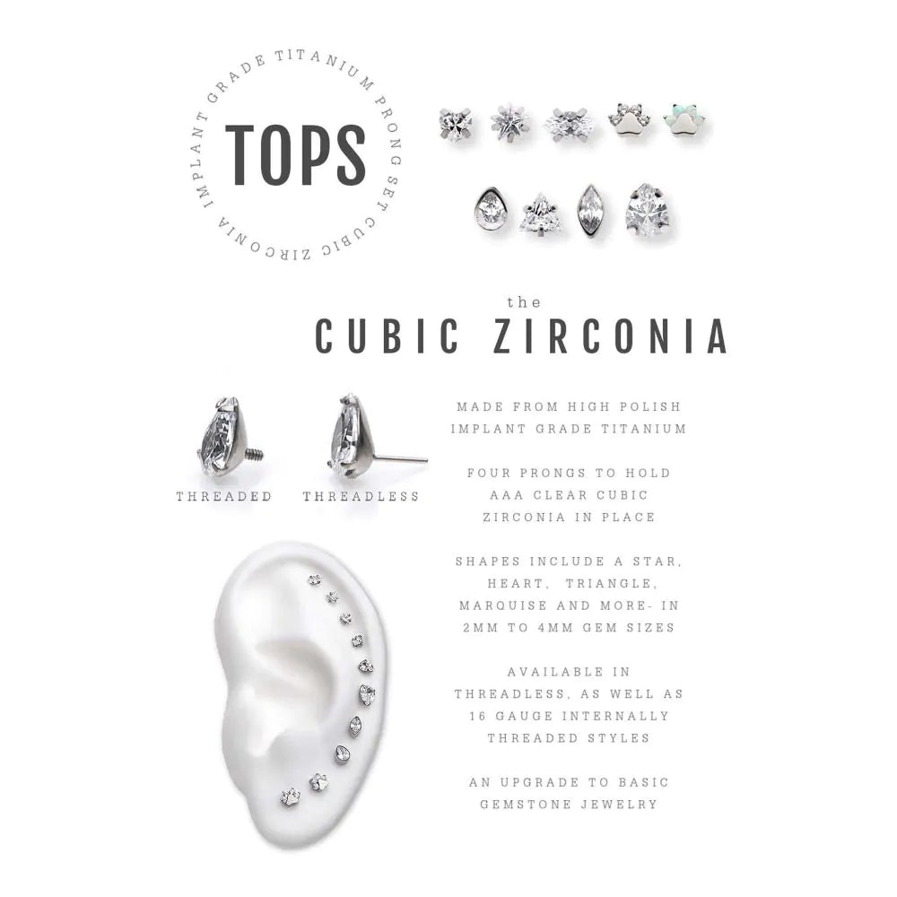 Titanium Threadless with Prong Set Marquise Clear AAA CZ Top
