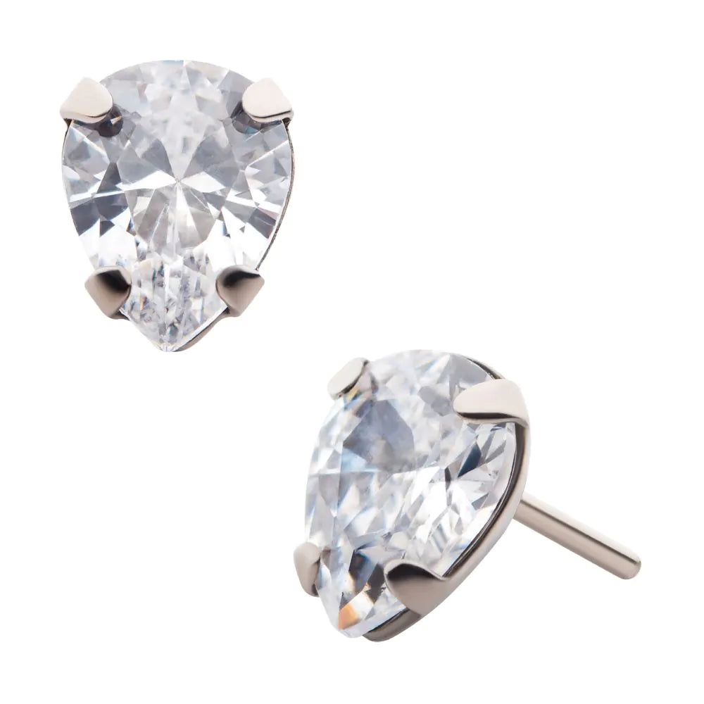Titanium Threadless with 4-Prong Set CZ Pear-Shaped Top
