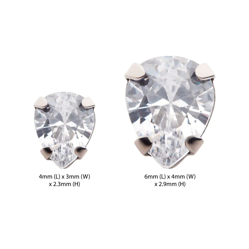Titanium Threadless with 4-Prong Set CZ Pear-Shaped Top