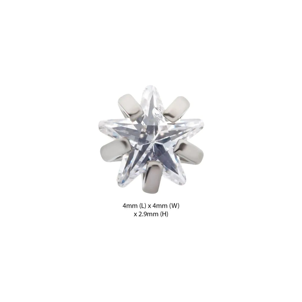 Titanium Threadless with Prong Set CZ Star Shape Top
