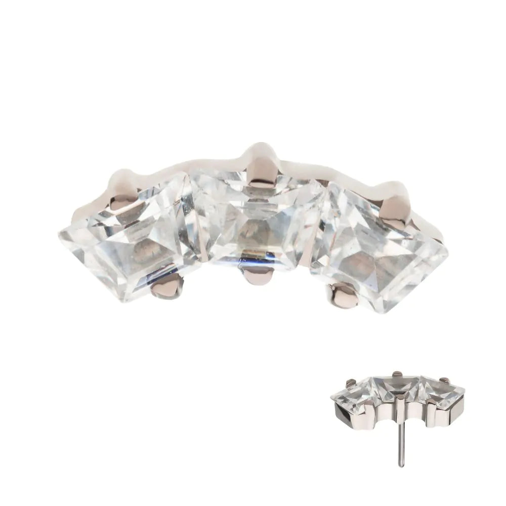 Titanium Threadless Prong Set Trapezoid CZ 3-Cluster Top