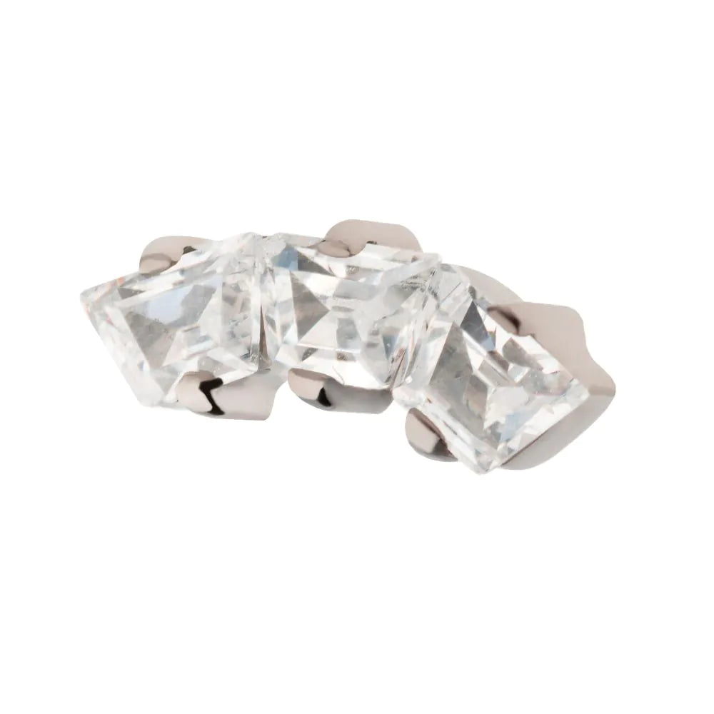 Titanium Threadless Prong Set Trapezoid CZ 3-Cluster Top