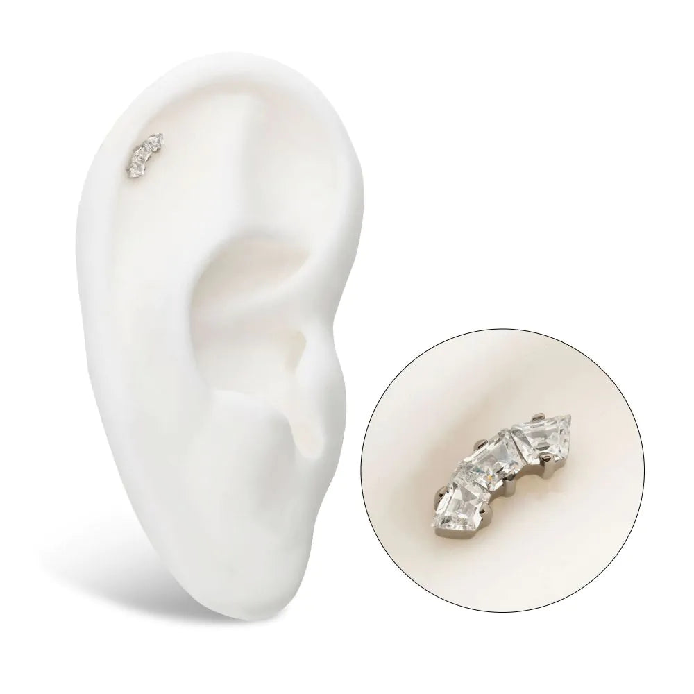 Titanium Threadless Prong Set Trapezoid CZ 3-Cluster Top