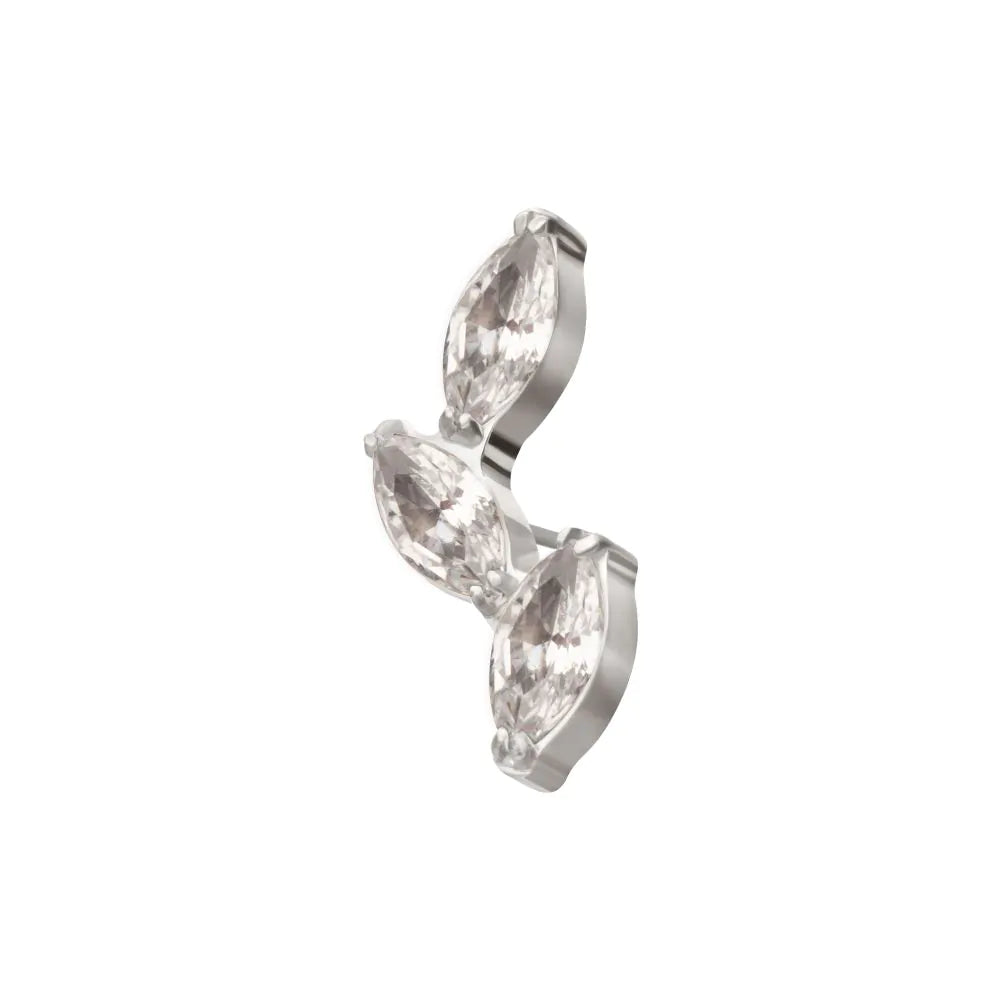 Titanium Threadless Vine Shape Top with 3-Tier Full Clear CZ Gem Marquise