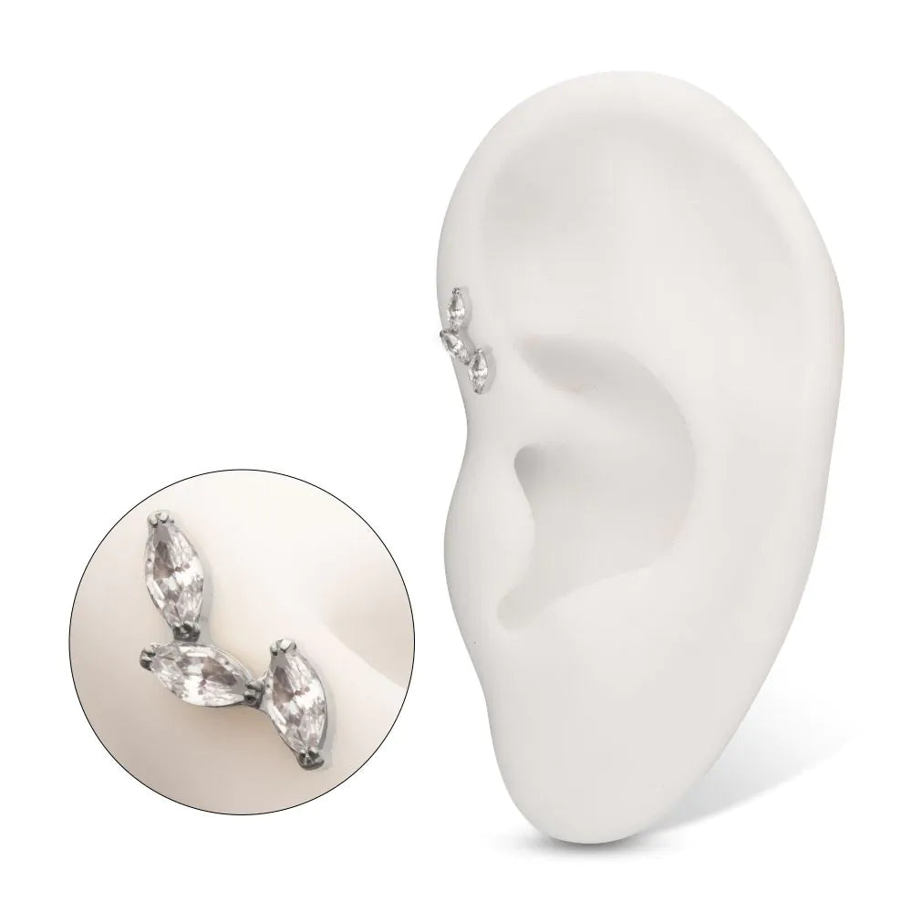 Titanium Threadless Vine Shape Top with 3-Tier Full Clear CZ Gem Marquise