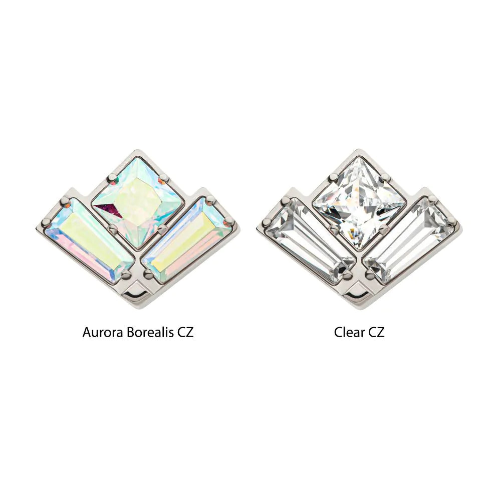 Titanium Threadless Baguette & Princess Gem Fan Shape Top