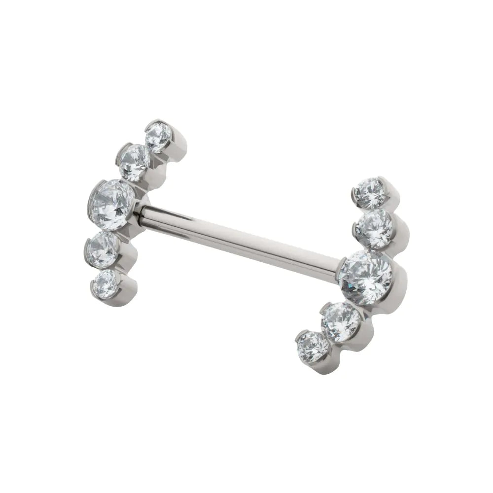 Titanium Semi-Bezel Set Round Opal 5-Cluster End Nipple Barbell (One Side Fixed, One Side Threadless ) | Sold by piece