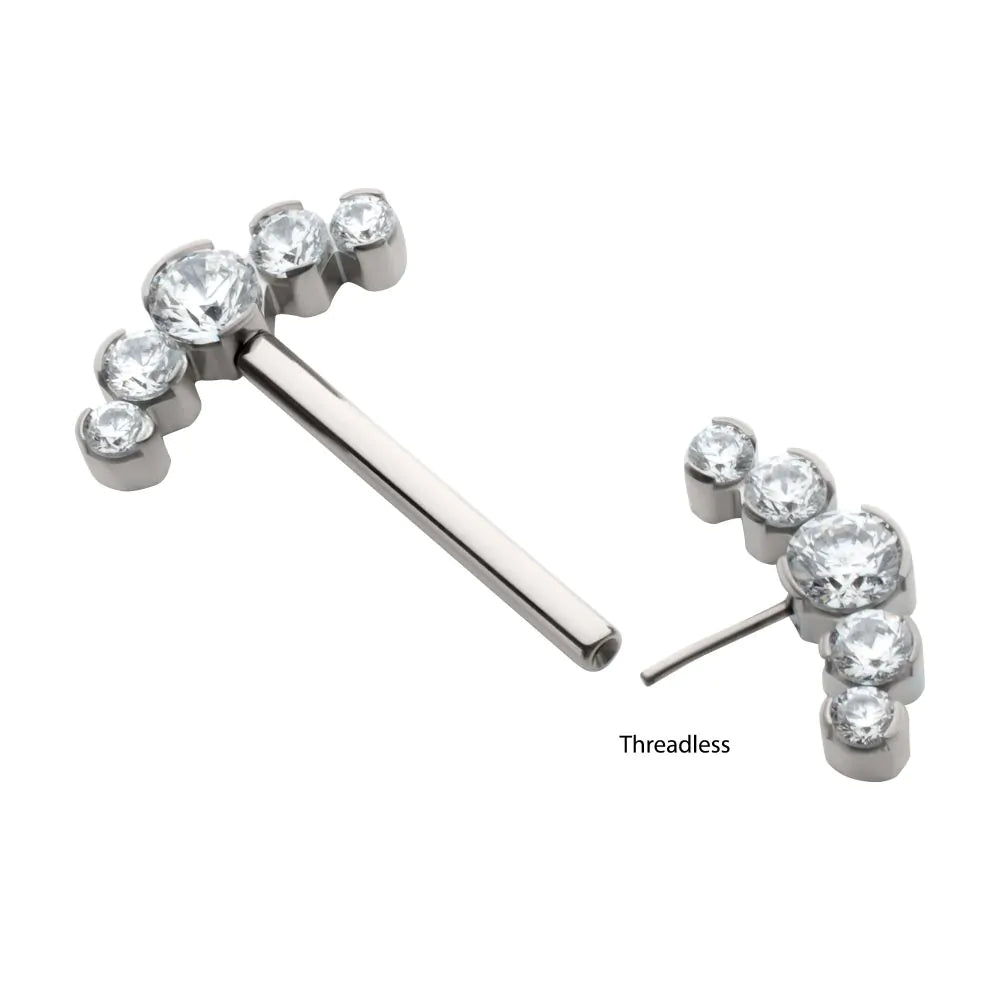 Titanium Semi-Bezel Set Round Opal 5-Cluster End Nipple Barbell (One Side Fixed, One Side Threadless ) | Sold by piece