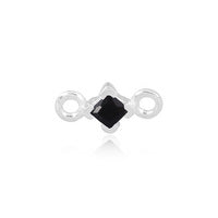 CZ Square Connector Black - Sterling Silver