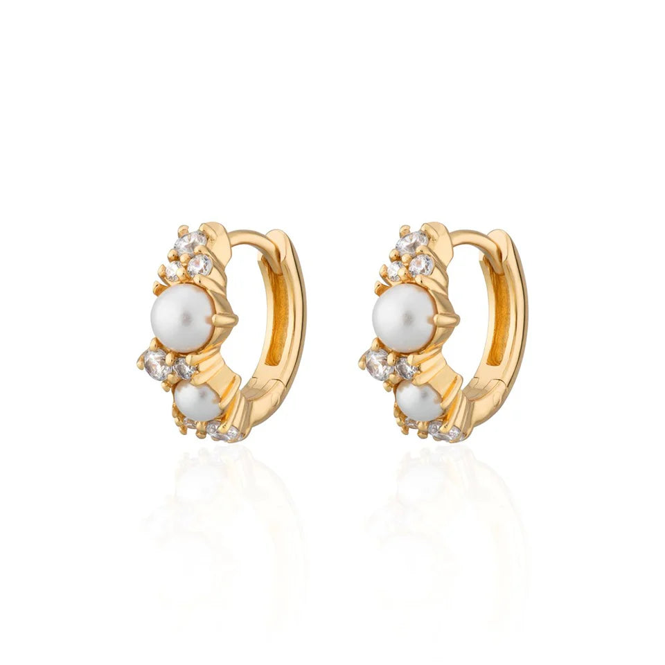 Gold Hannah Martin Pearl Huggie Earrings