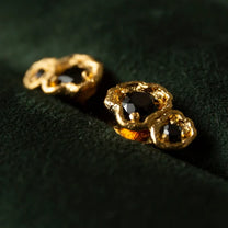 Black Spinel Gold Climber Stud Earrings