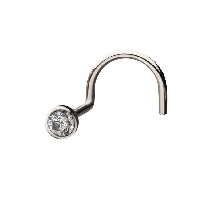 14kt Gold Nose Screw Bezel Set Clear Crystal Gem Top
