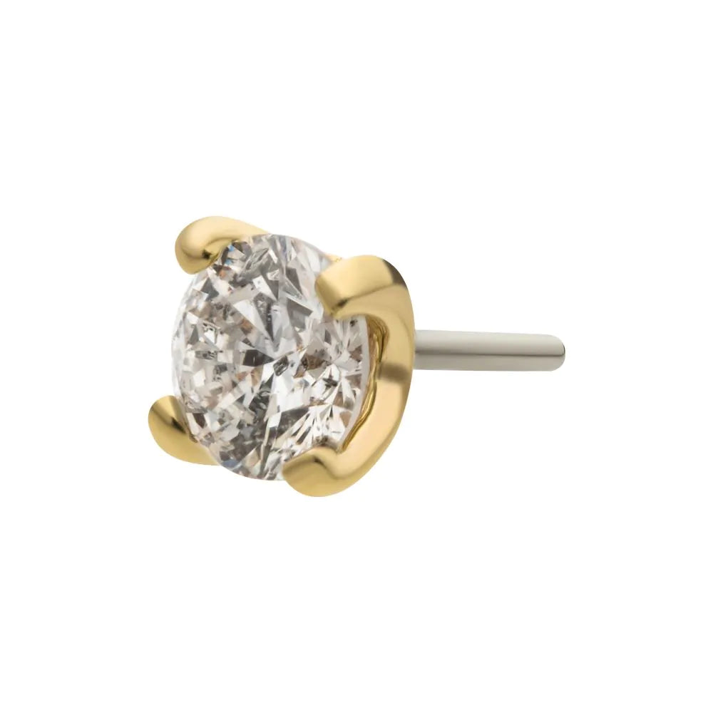 14Kt Yellow Gold Threadless with Prong Set Genuine Diamond Top