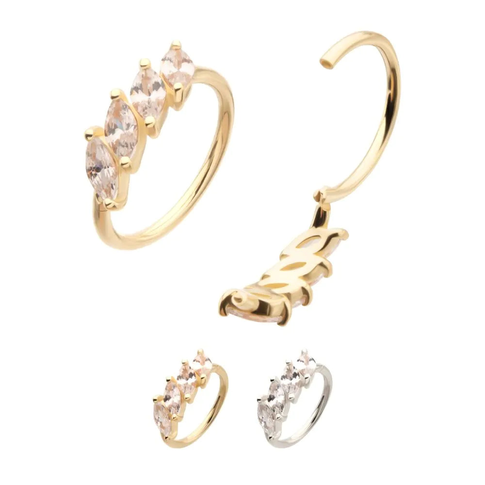 White Gold 4 Marquise Staggered Cluster Prong Gem Side Facing Hinged Segment Clicker
