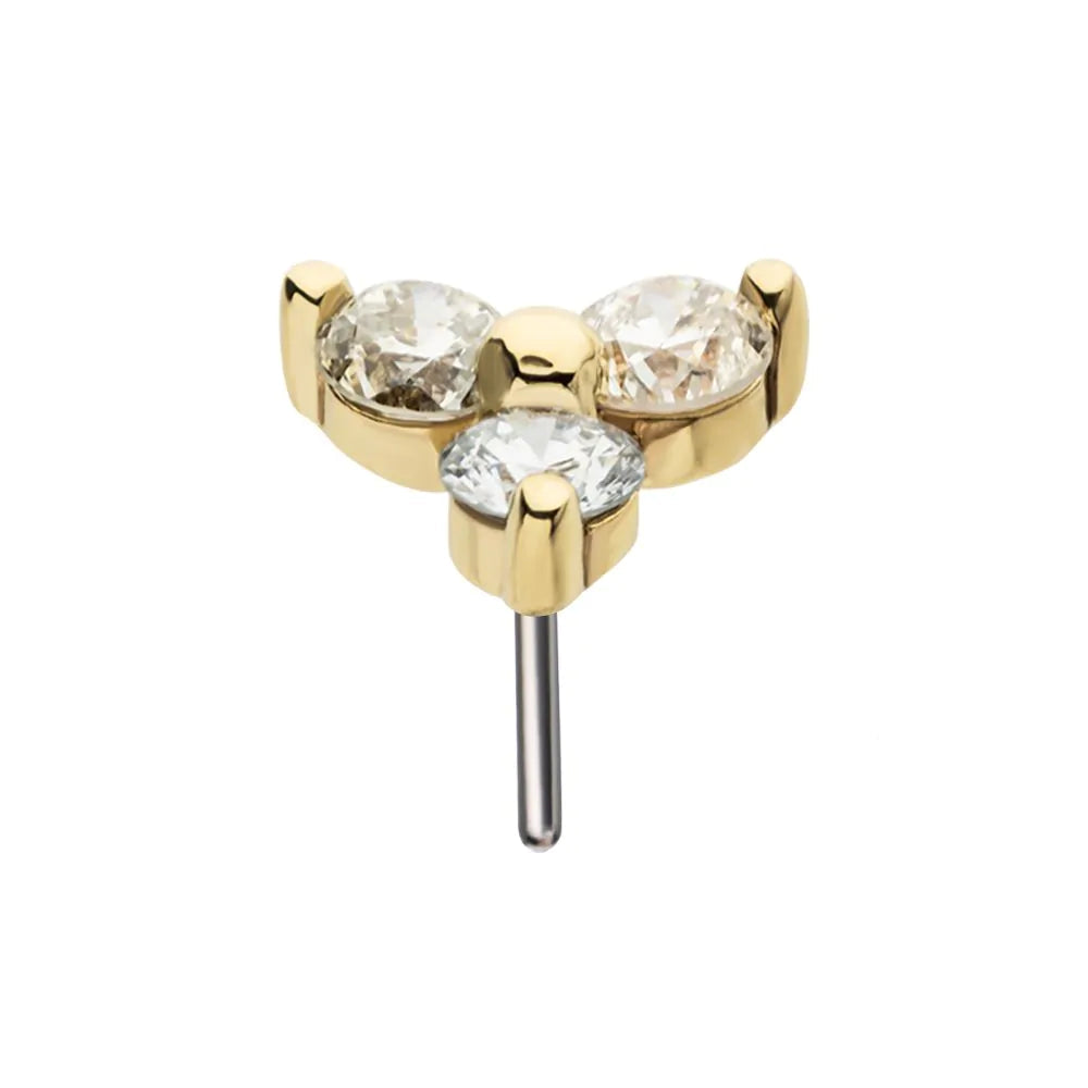 14Kt Gold Threadless 1.5mm Round Gem Trinity Top