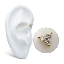 14Kt Gold Threadless 1.5mm Round Gem Trinity Top