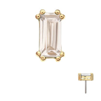 14Kt Gold Threadless 4mm Emerald Cut Gem Top