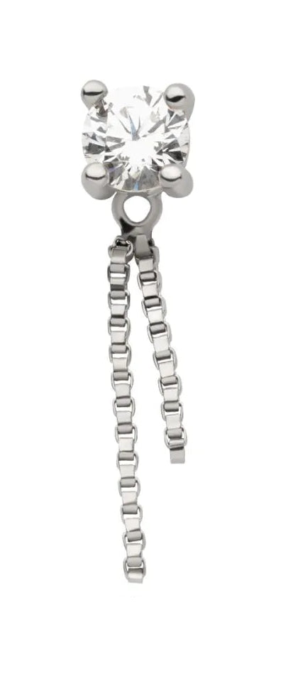 14Kt Gold Threadless Crystal Top Dangle Double Box Chain