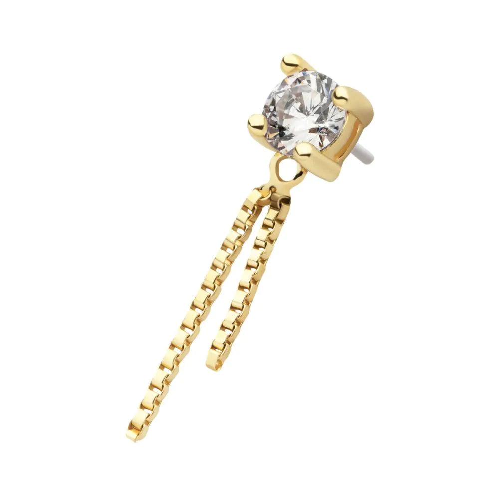 14Kt Gold Threadless Crystal Top Dangle Double Box Chain