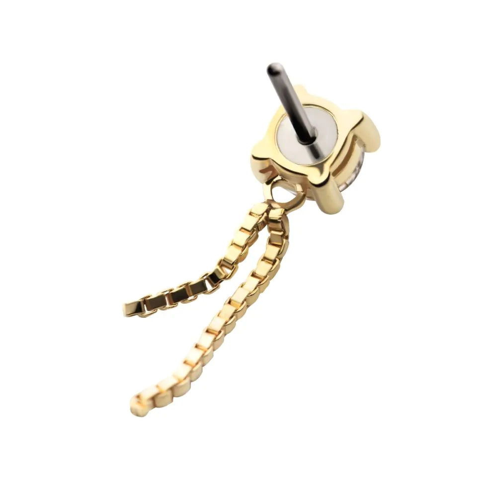 14Kt Gold Threadless Crystal Top Dangle Double Box Chain