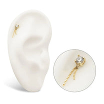 14Kt Gold Threadless Crystal Top Dangle Double Box Chain