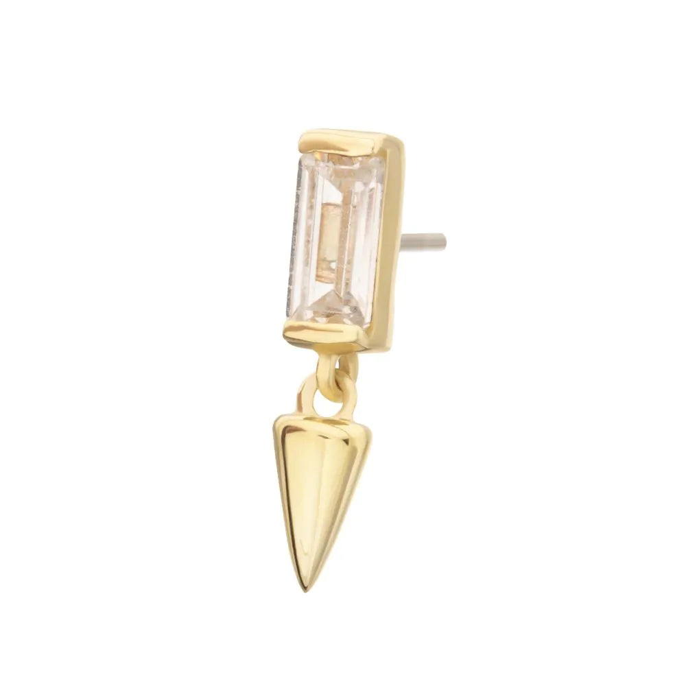 14Kt Gold Threadless Bezel Baguette Gem Top Spike Dangle