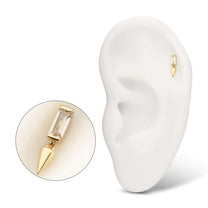14Kt Gold Threadless Bezel Baguette Gem Top Spike Dangle