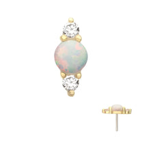 14Kt Yellow Gold Threadless White Opal &amp; Clear Crystal Gem Cluster Top