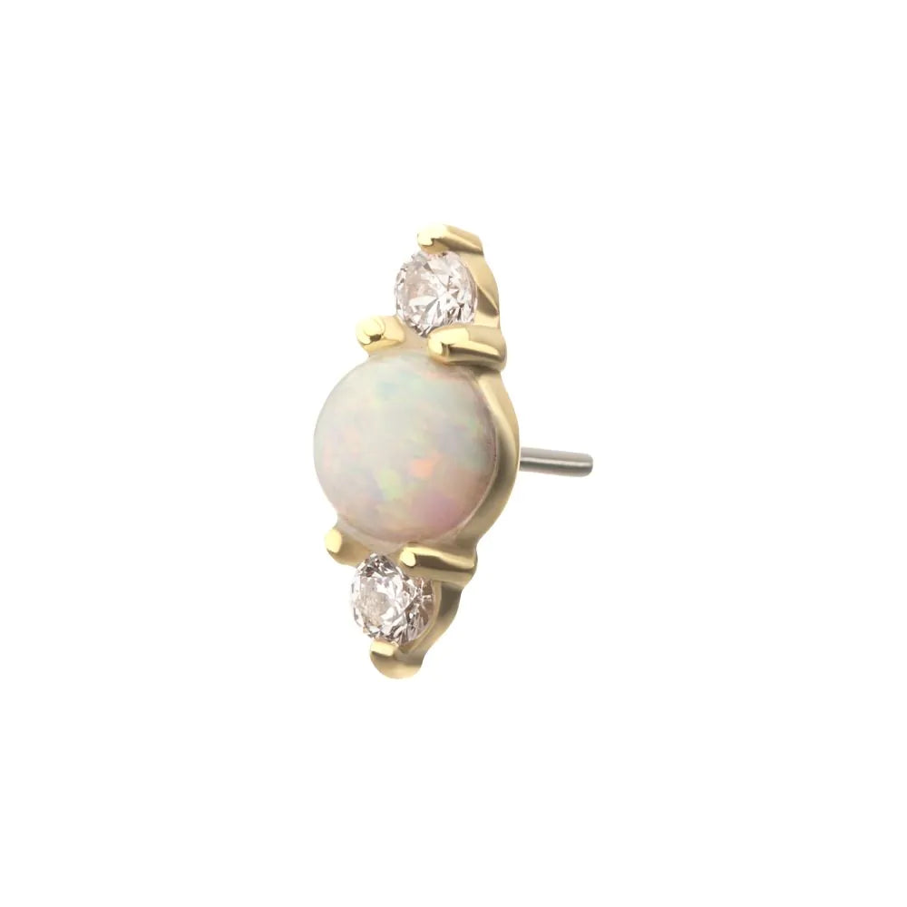 14Kt Yellow Gold Threadless White Opal &amp; Clear Crystal Gem Cluster Top