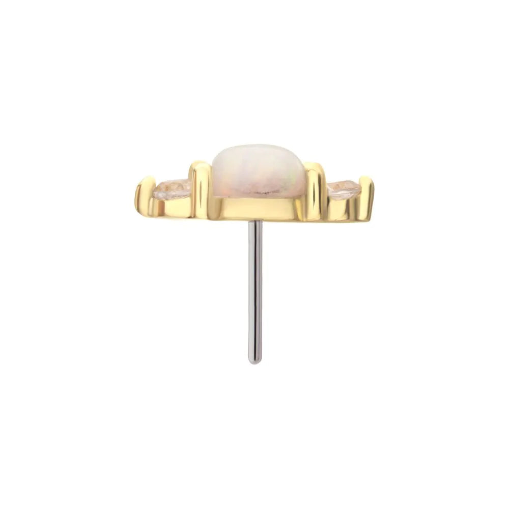 14Kt Yellow Gold Threadless White Opal &amp; Clear Crystal Gem Cluster Top